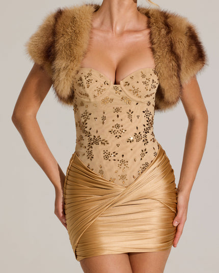 Mink Faux-Fur Short Sleeve Bolero