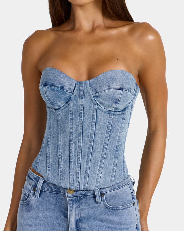 Mid-Blue Denim Corset Top