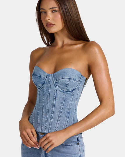 Mid-Blue Denim Corset Top