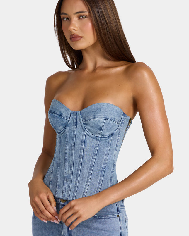Mid-Blue Denim Corset Top