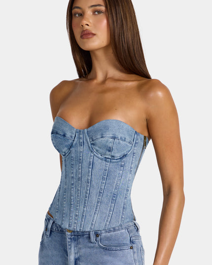 Mid-Blue Denim Corset Top