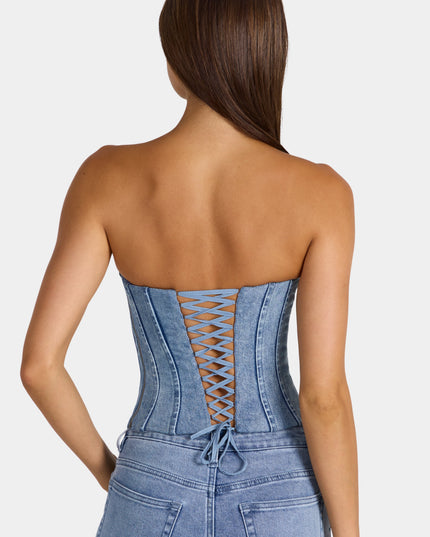 Mid-Blue Denim Corset Top