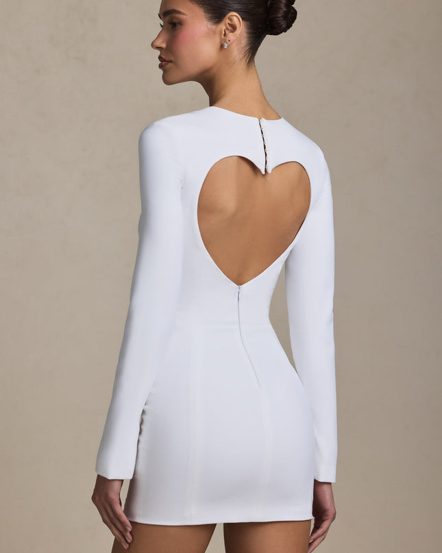 White Cut-Out Heart-Detail Bodycon Mini Dress