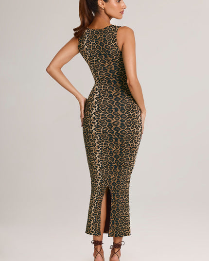 Leopard Print Modal Bodycon Midi Dress