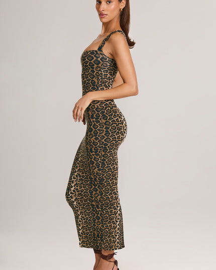 Leopard Print Modal Bodycon Midi Dress