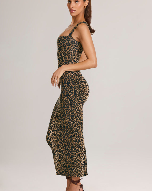 Leopard Print Modal Bodycon Midi Dress