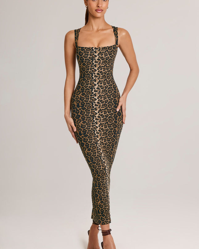 Leopard Print Modal Bodycon Midi Dress