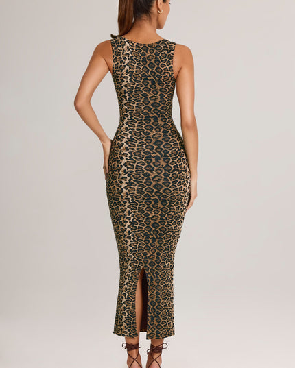 Leopard Print Modal Bodycon Midi Dress