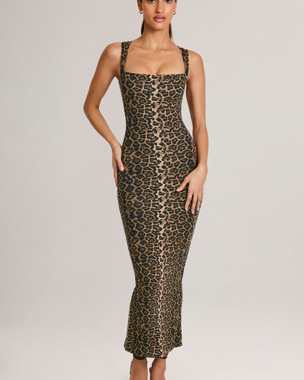 Leopard Print Modal Bodycon Midi Dress