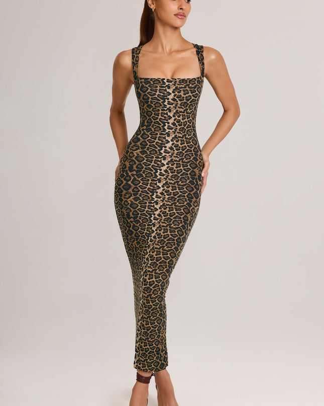 Leopard Print Modal Bodycon Midi Dress
