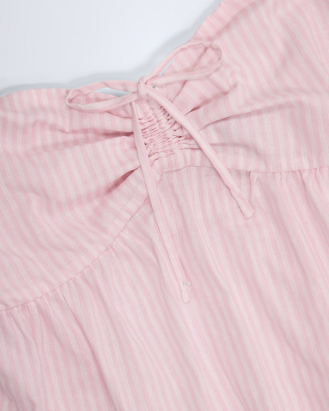 Pink White Stripe Tie-Front Strapless Cotton-Poplin Crop Top