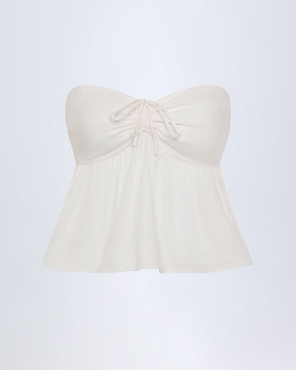 White Tie-Front Strapless Cotton-Poplin Crop Top