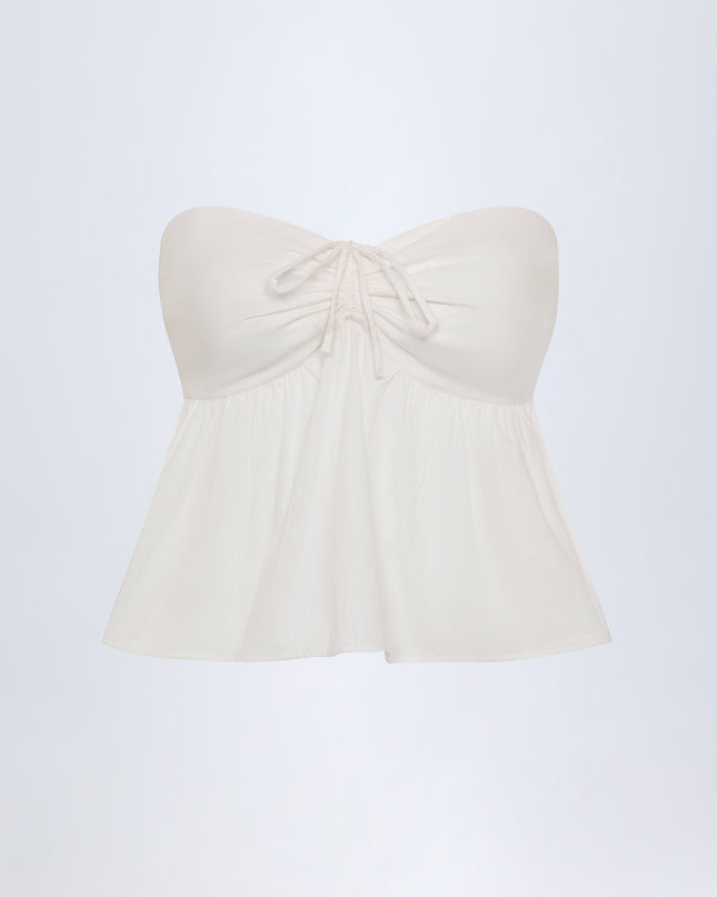 White Tie-Front Strapless Cotton-Poplin Crop Top
