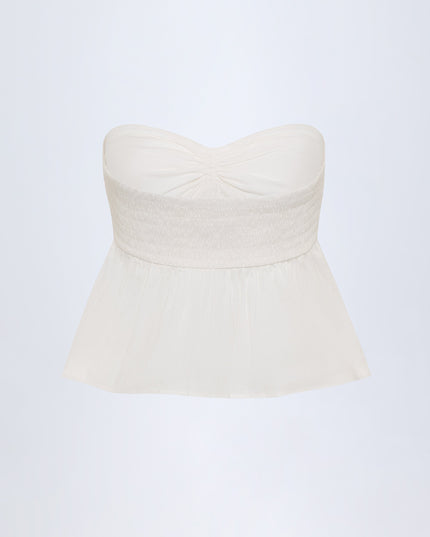 White Tie-Front Strapless Cotton-Poplin Crop Top