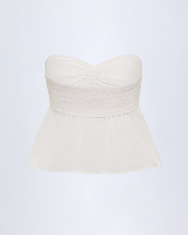 White Tie-Front Strapless Cotton-Poplin Crop Top