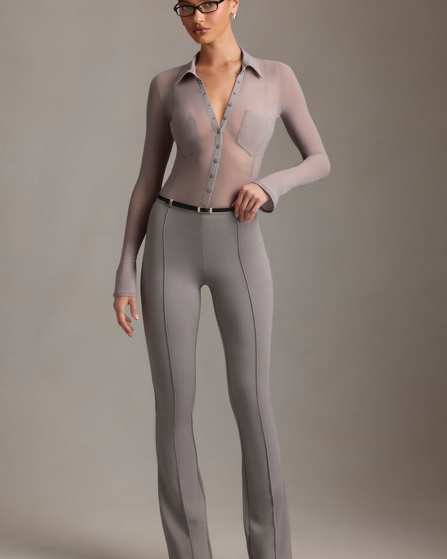 Grey Low-Rise Flared Trousers