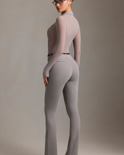 Grey Low-Rise Flared Trousers