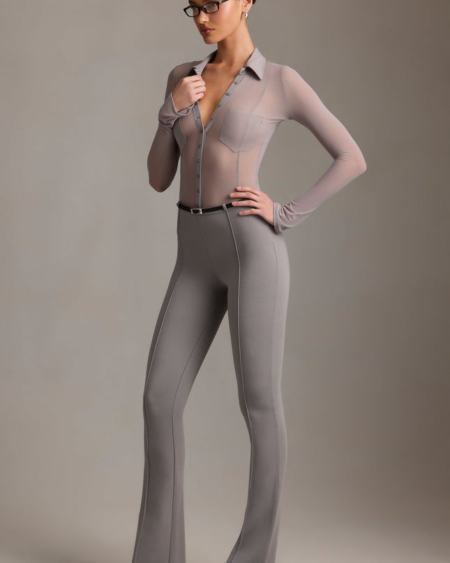 Grey Low-Rise Flared Trousers