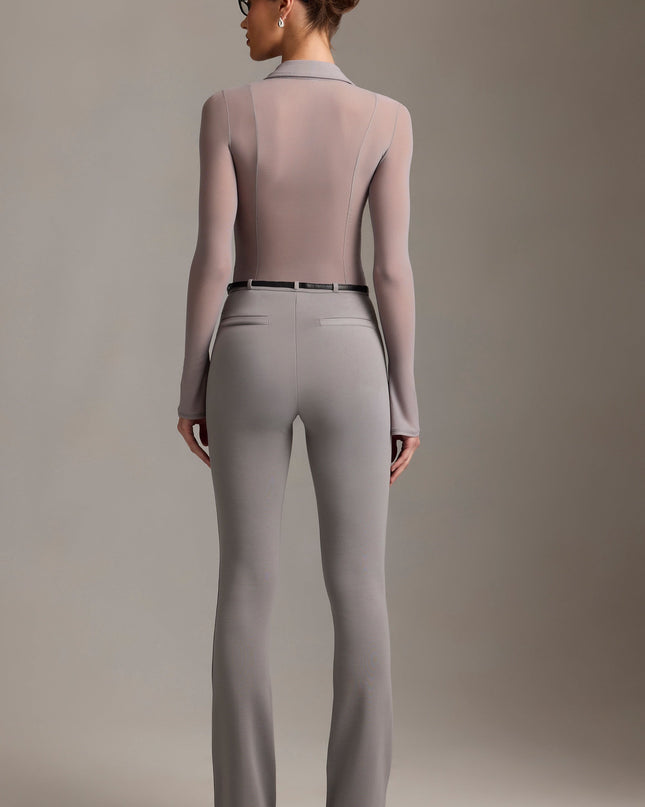 Grey Low-Rise Flared Trousers