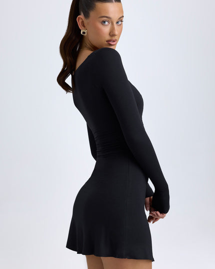 Black Modal Layered A-Line Mini Dress
