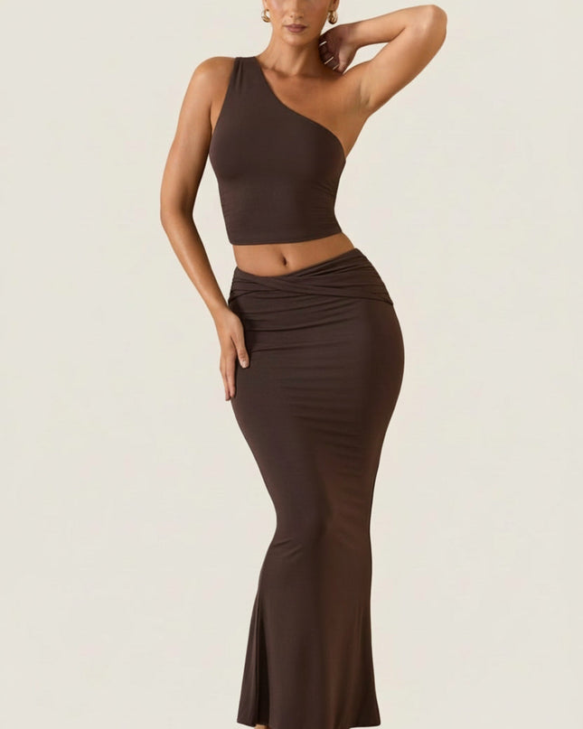 Chocolate Brown Modal One-Shoulder Top