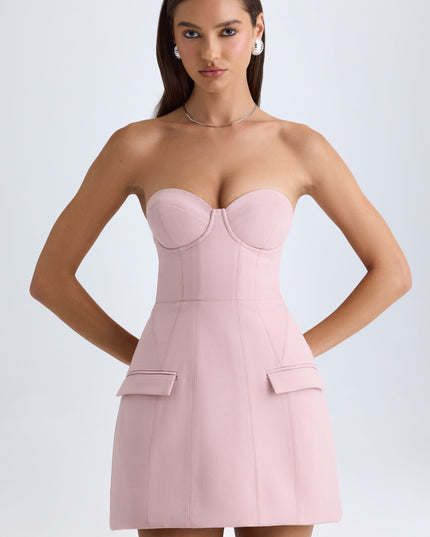 Pink Mauve Strapless Structured Tulip Mini Dress