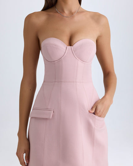 Pink Mauve Strapless Structured Tulip Mini Dress