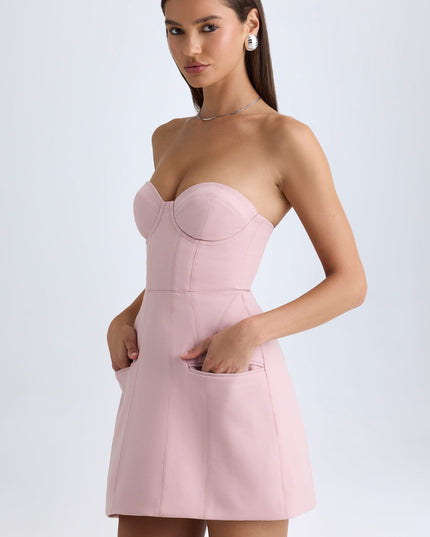 Pink Mauve Strapless Structured Tulip Mini Dress