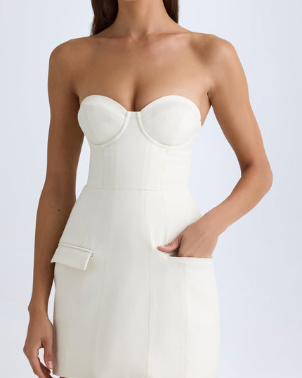 Vanilla Strapless Structured Tulip Mini Dress