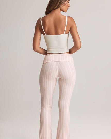 Stripe Print Modal Foldover Mid-Rise Flared Trousers