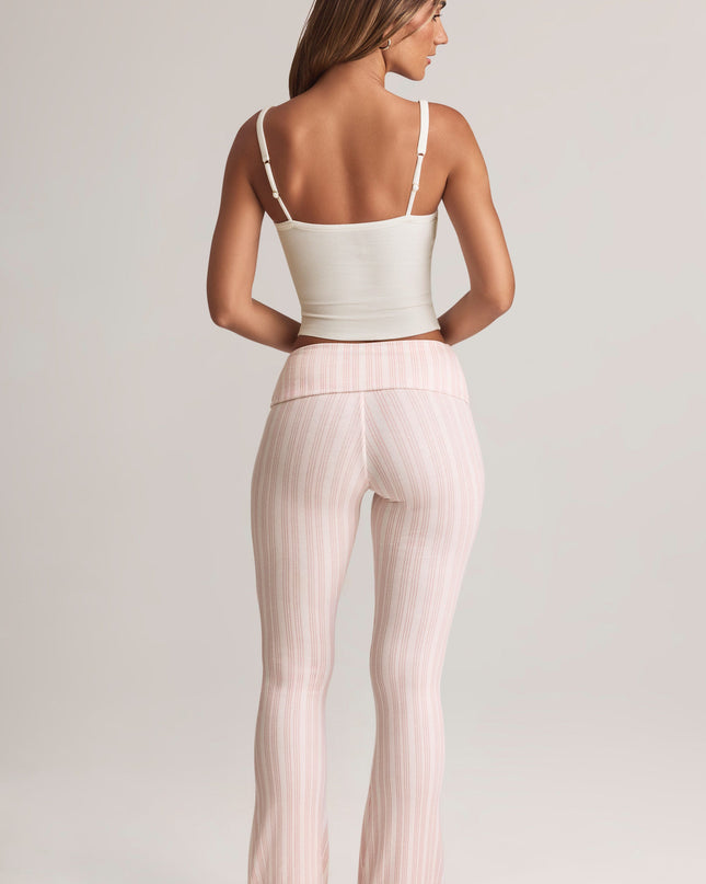 Stripe Print Modal Foldover Mid-Rise Flared Trousers