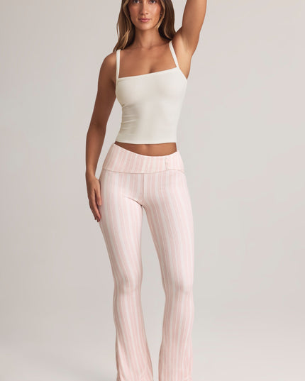 Stripe Print Modal Foldover Mid-Rise Flared Trousers