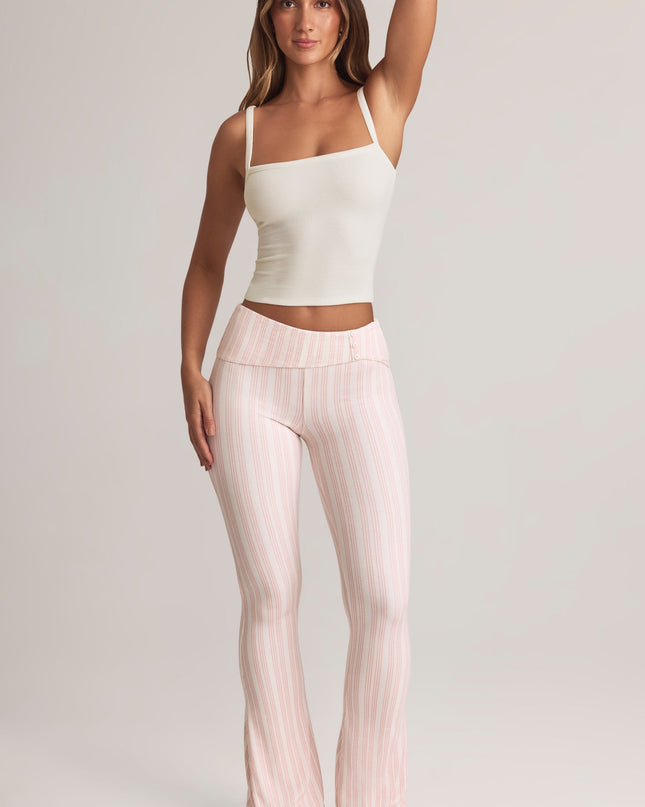 Stripe Print Modal Foldover Mid-Rise Flared Trousers
