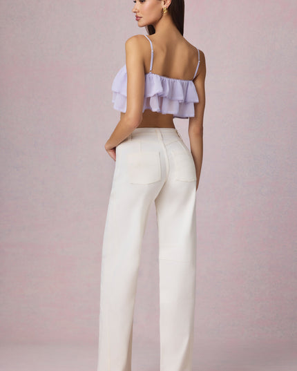 Ecru Wash Mid-Rise Barrel-Leg Jeans
