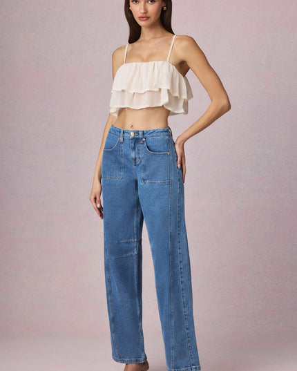 Mid-Blue Wash Mid-Rise Barrel-Leg Jeans