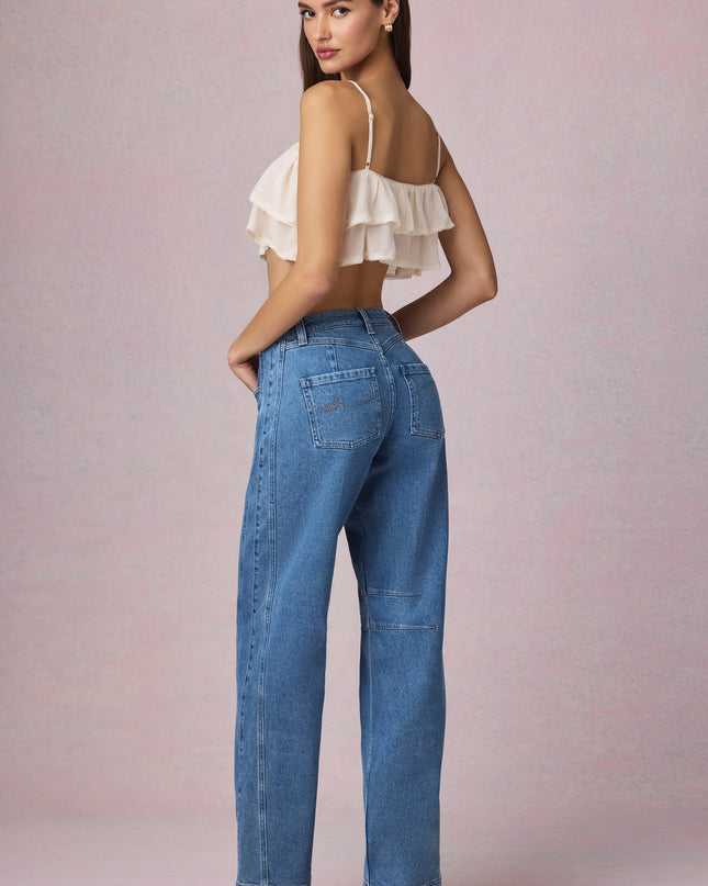 Mid-Blue Wash Mid-Rise Barrel-Leg Jeans