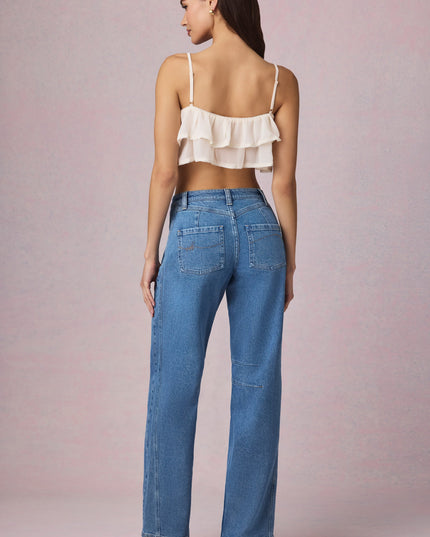 Mid-Blue Wash Mid-Rise Barrel-Leg Jeans