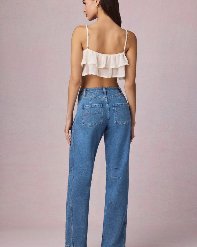 Mid-Blue Wash Mid-Rise Barrel-Leg Jeans