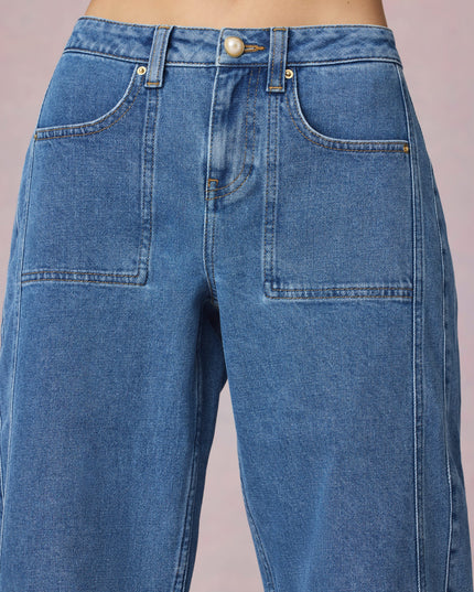Mid-Blue Wash Mid-Rise Barrel-Leg Jeans