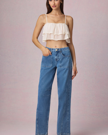 Mid-Blue Wash Mid-Rise Barrel-Leg Jeans