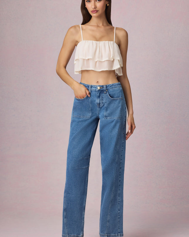 Mid-Blue Wash Mid-Rise Barrel-Leg Jeans