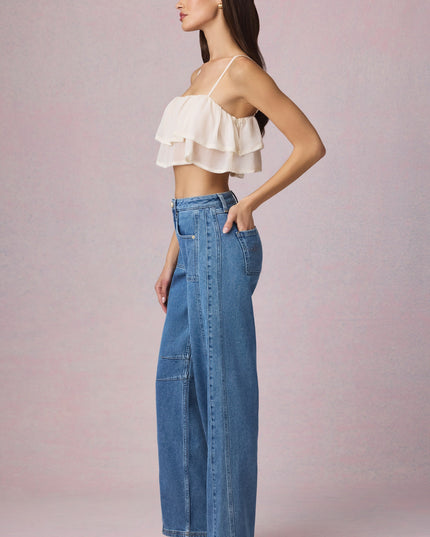 Mid-Blue Wash Mid-Rise Barrel-Leg Jeans