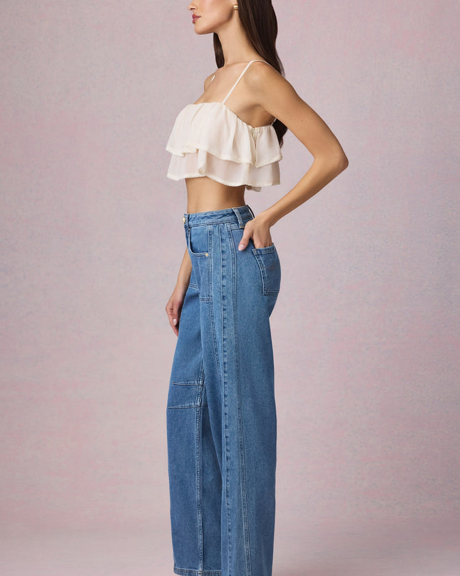 Mid-Blue Wash Mid-Rise Barrel-Leg Jeans