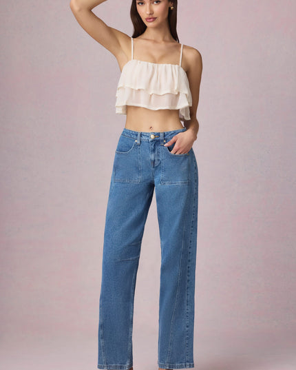 Mid-Blue Wash Mid-Rise Barrel-Leg Jeans