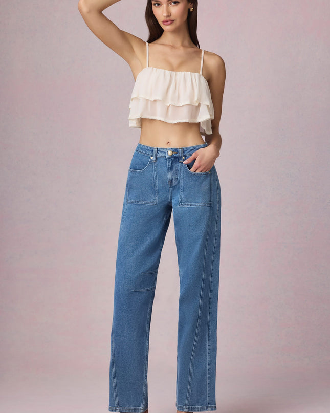 Mid-Blue Wash Mid-Rise Barrel-Leg Jeans