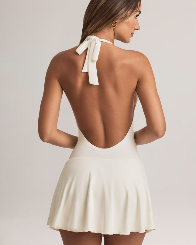 White Modal Halterneck A-Line Mini Dress
