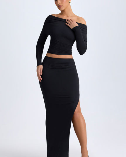 Black Modal Low-Rise Maxi Skirt