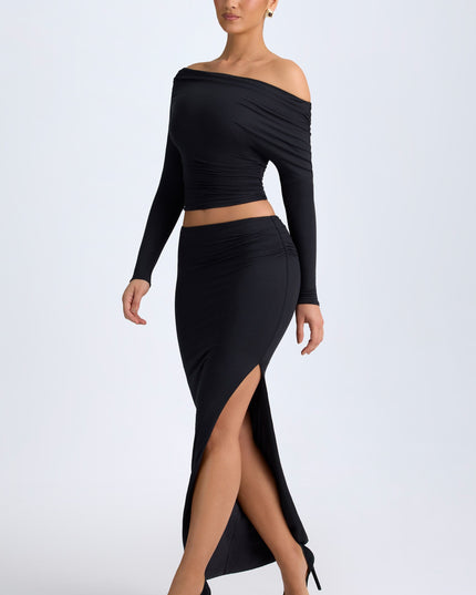 Black Modal Low-Rise Maxi Skirt
