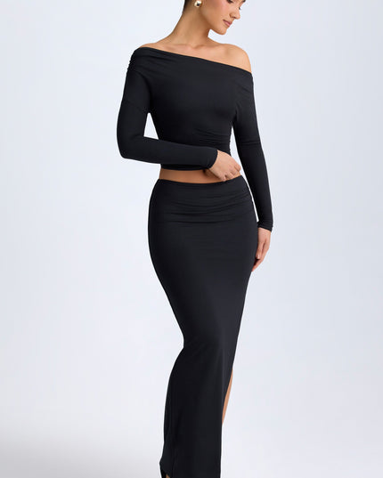 Black Modal Low-Rise Maxi Skirt