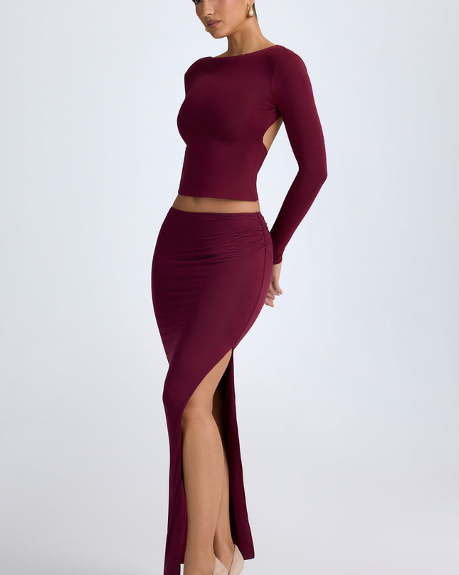 Wine Red Modal Low-Rise Maxi Skirt